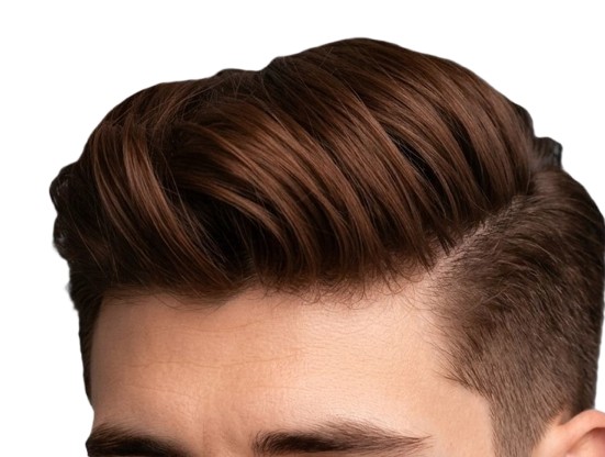 Close-up of natural, dense hairline after hair transplant treatment at Dexa Clinic